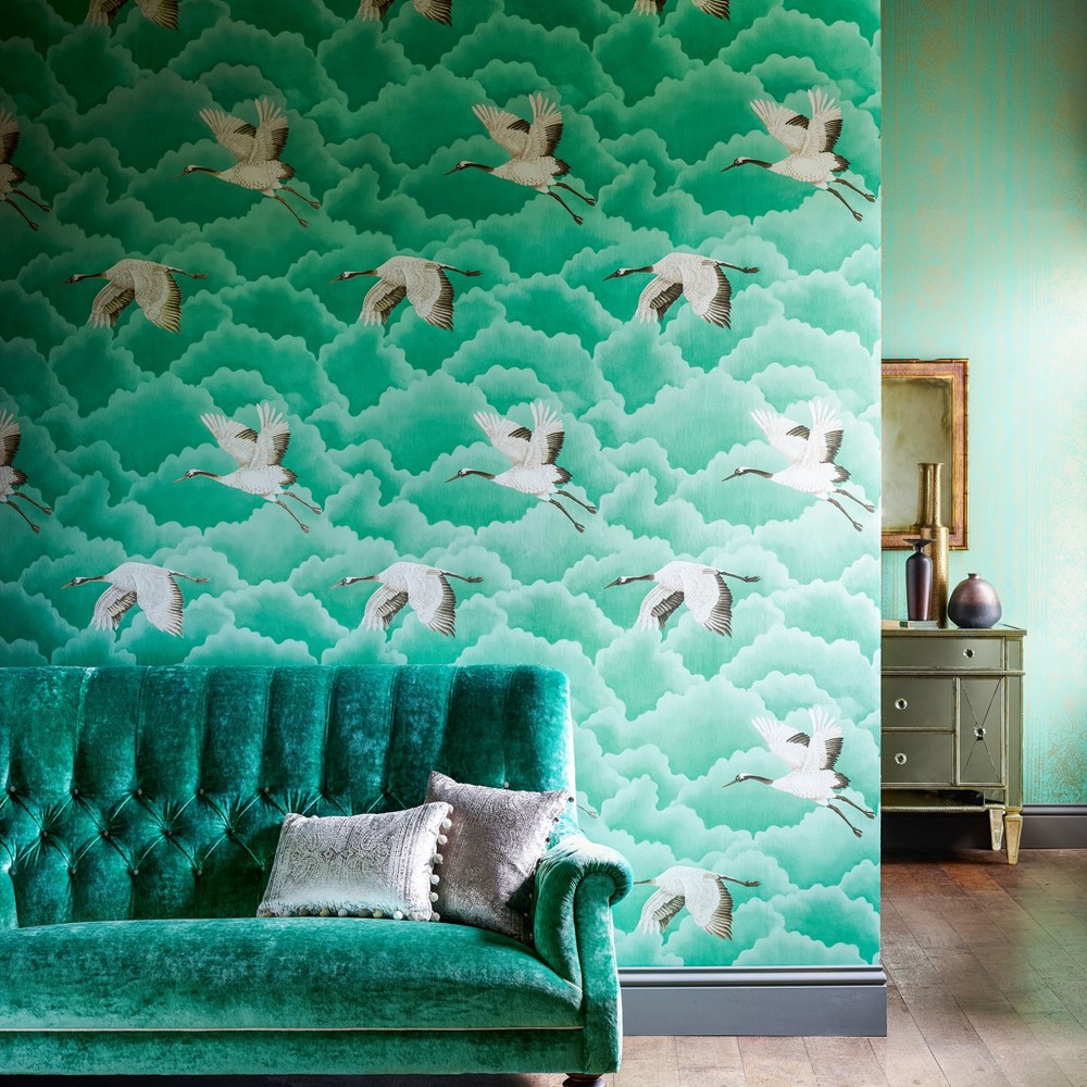 Cranes in Flight Wallpaper 111233 by Harlequin in Emerald Green